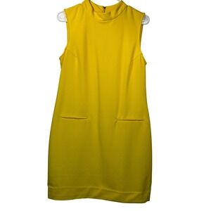 Sharagano Yellow Sleeveless Mock‎ Neck Dress Pockets Career Womens Size 10